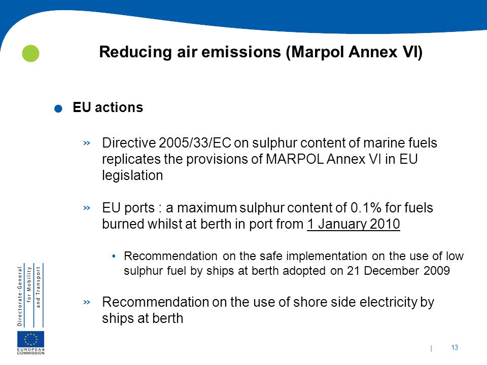 | 13 Reducing air emissions (Marpol Annex VI).