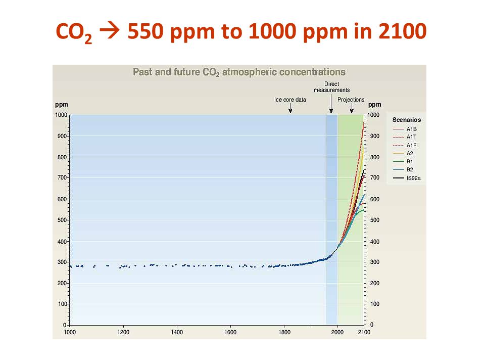 CO 2  550 ppm to 1000 ppm in 2100