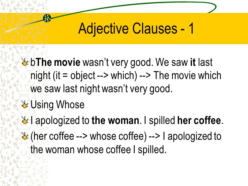 Adjective Clauses - 1 b The movie wasn’t very good.