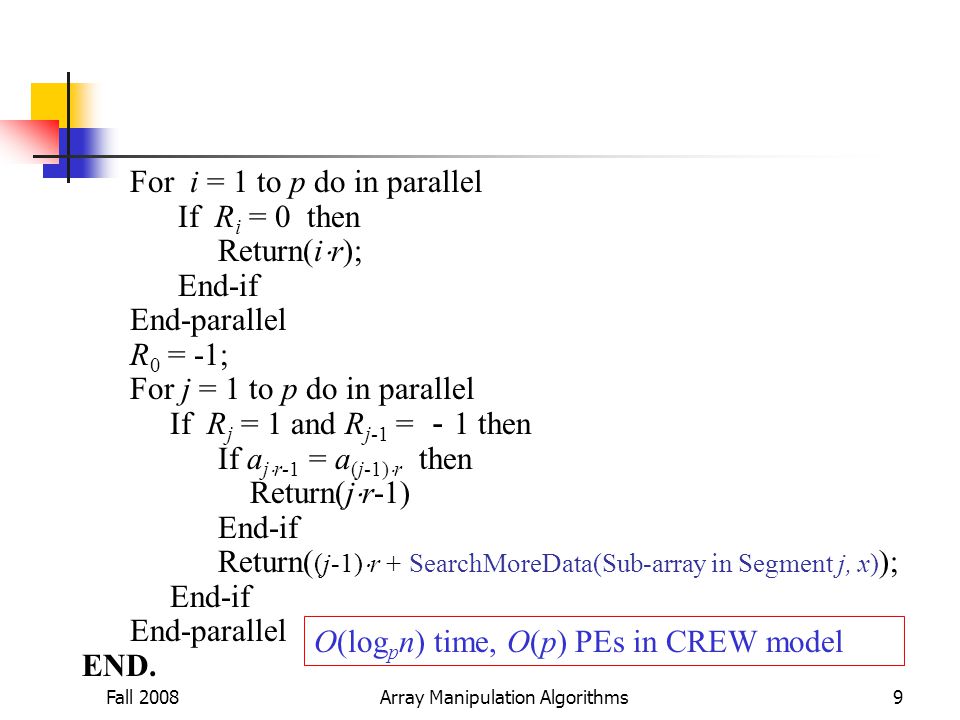 Fall 2008Array Manipulation Algorithms1. Fall 2008Array Manipulation ...