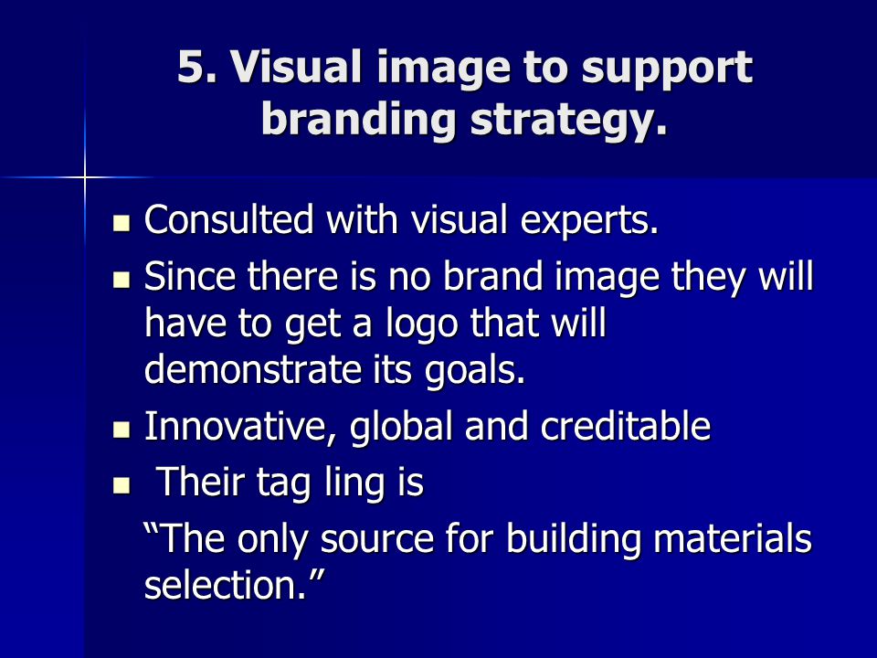 5. Visual image to support branding strategy. Consulted with visual experts.