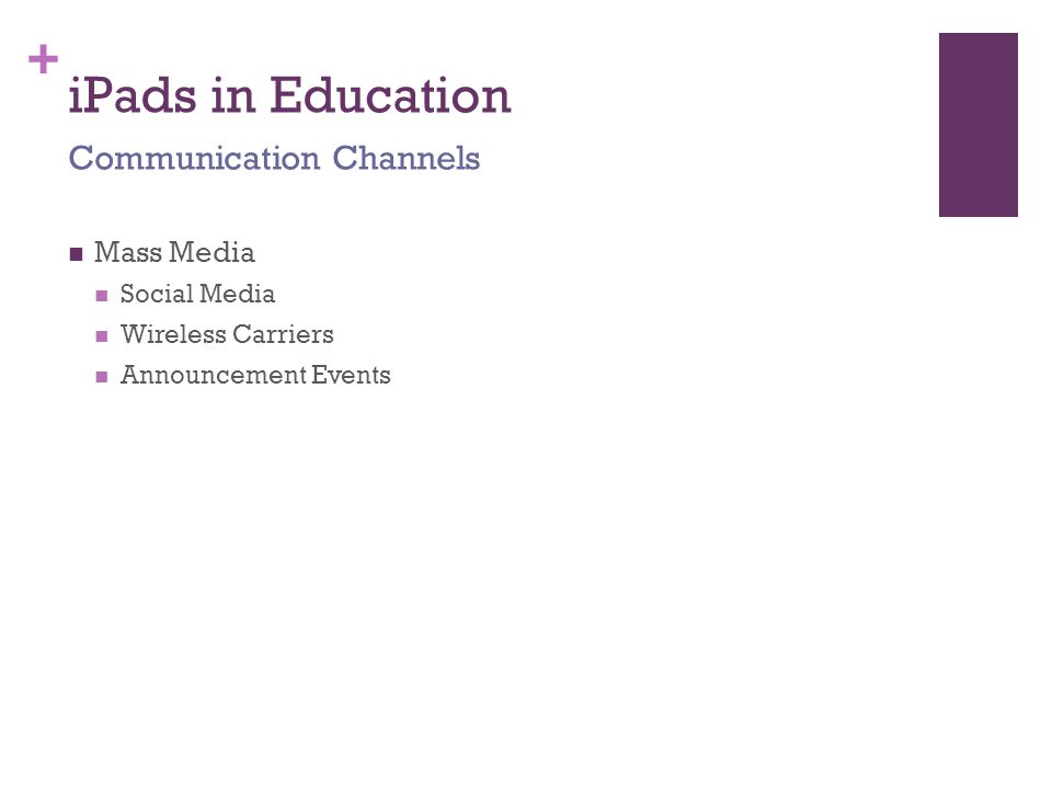 + iPads in Education Mass Media Social Media Wireless Carriers Announcement Events Communication Channels