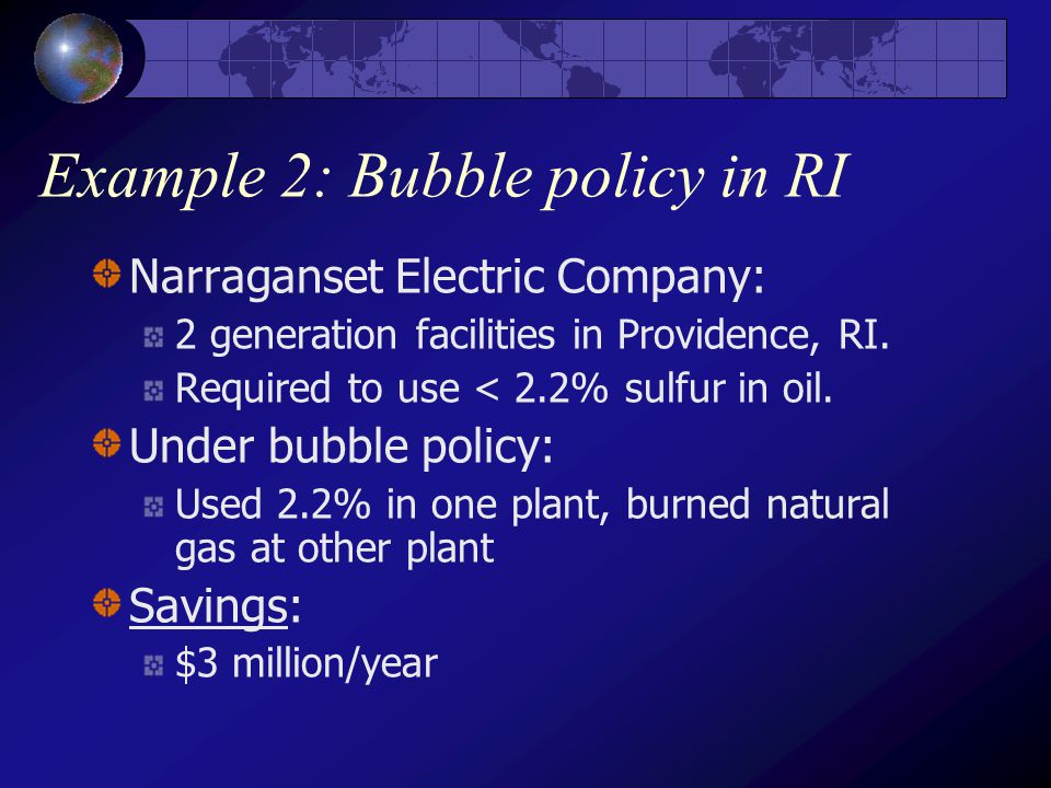 Example 2: Bubble policy in RI Narraganset Electric Company: 2 generation facilities in Providence, RI.