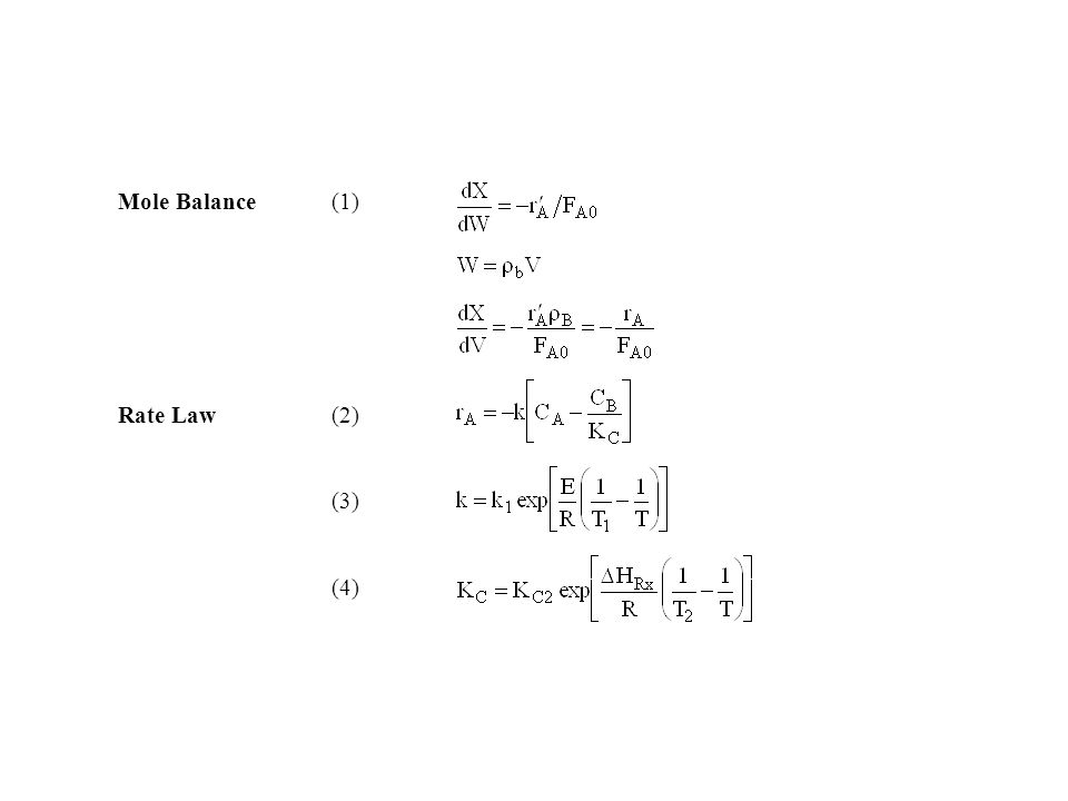 Mole Balance(1) Rate Law(2) (3) (4)