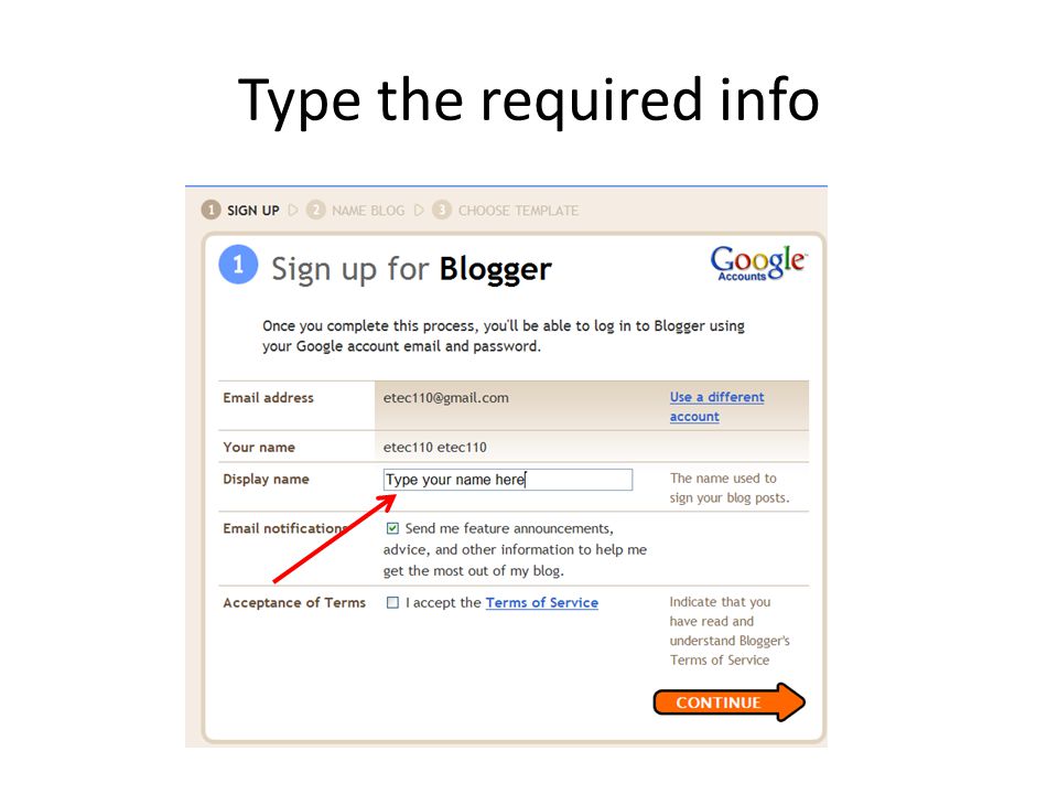 Type the required info