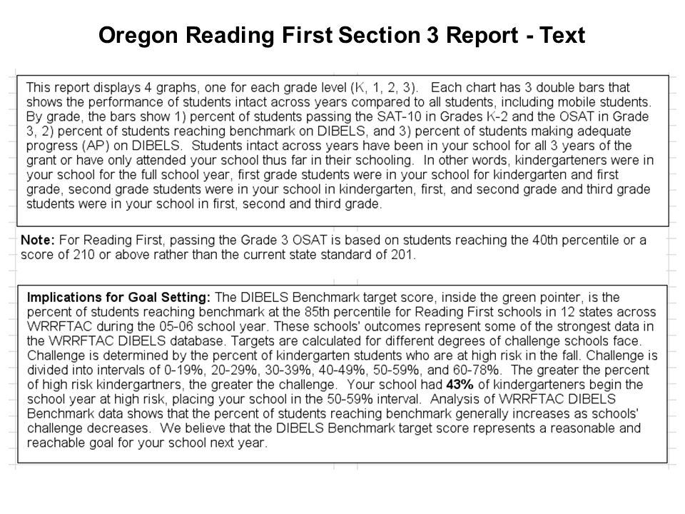 Oregon Reading First Section 3 Report - Text