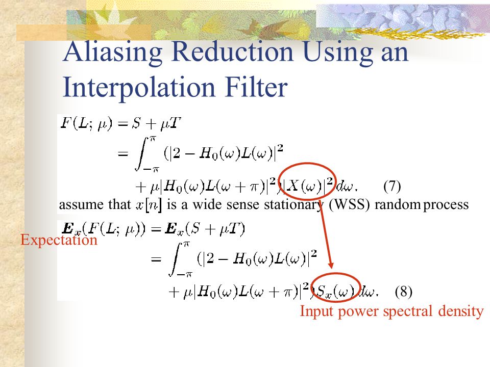 Aliasing Reduction Using an Interpolation Filter Input power spectral density Expectation