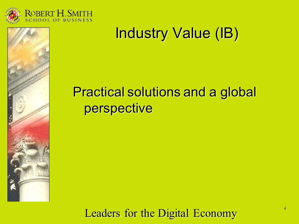 Leaders for the Digital Economy 4 Industry Value (IB) Practical solutions and a global perspective