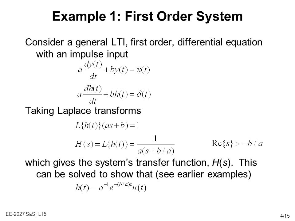 Ee 27 Sas L15 1 15 Lecture 15 Continuous Time Transfer Functions 6 Transfer Function Of Continuous Time Systems 3 Lectures Transfer Function Frequency Ppt Download