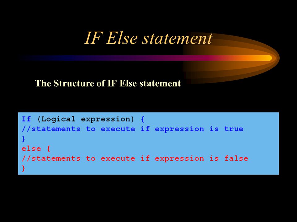 IF Else statement The Structure of IF Else statement