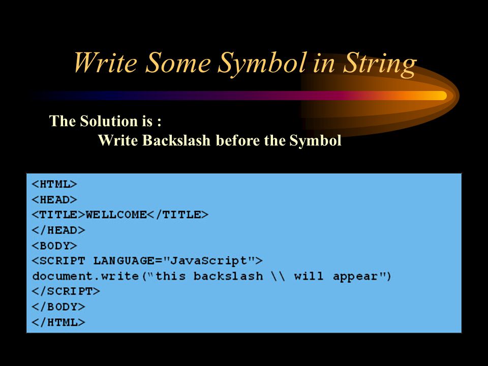 Write Some Symbol in String The Solution is : Write Backslash before the Symbol