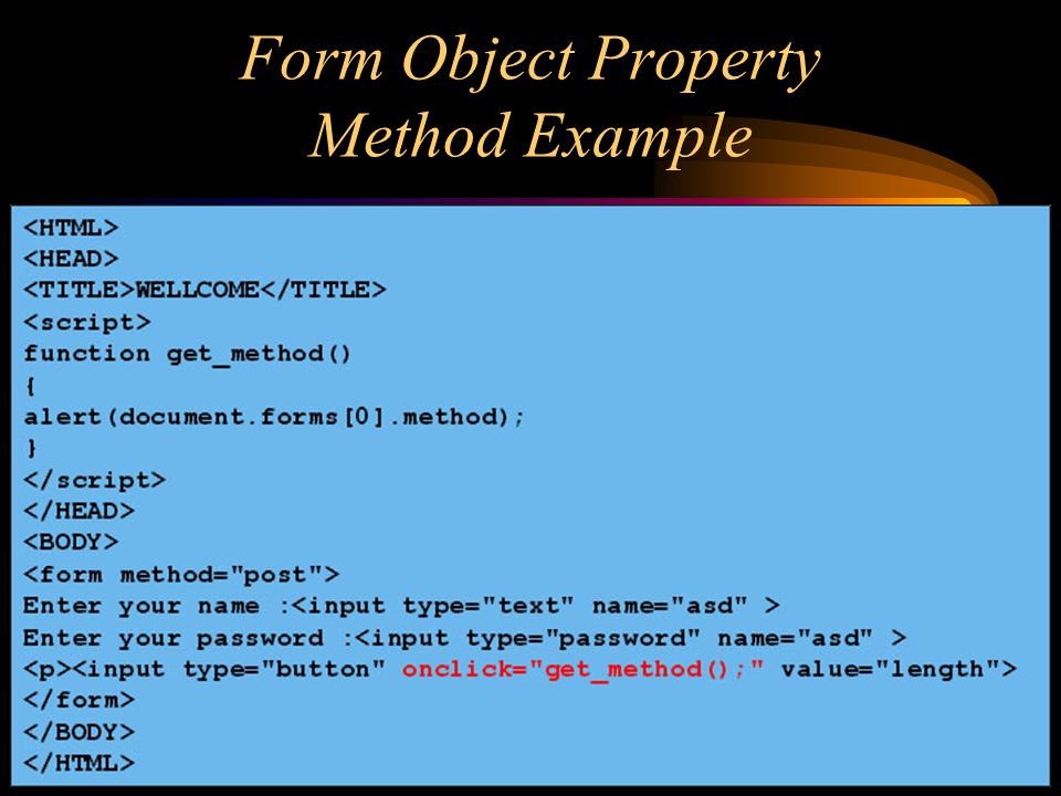 Form Object Property Method Example