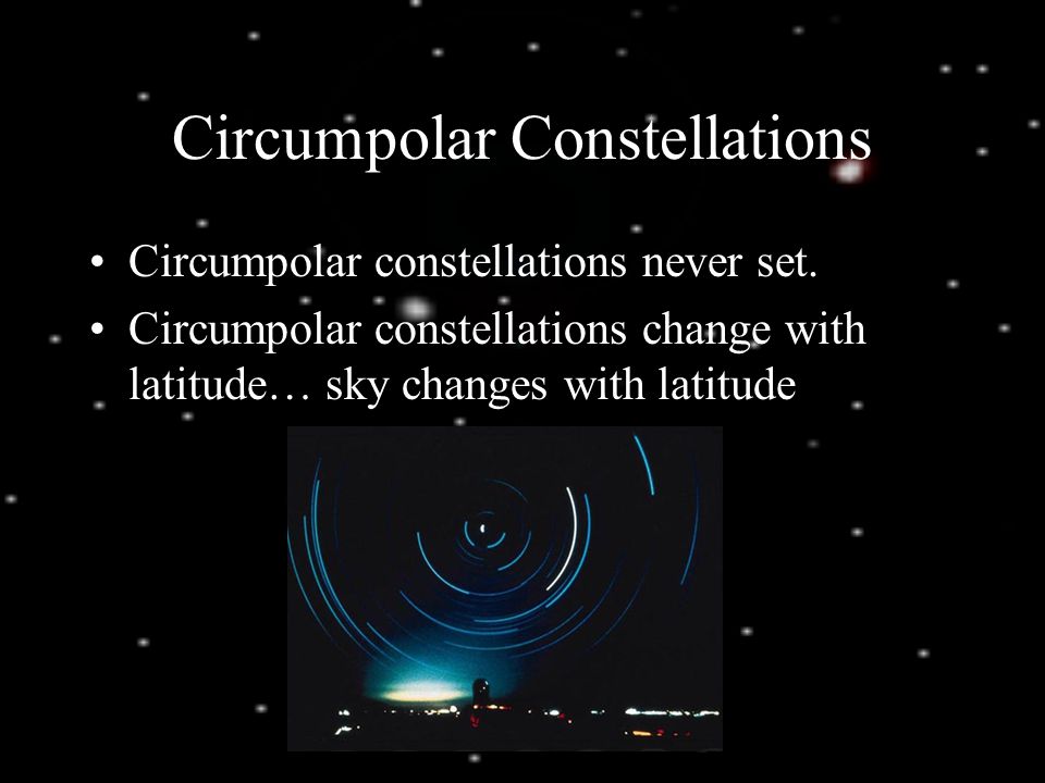 Circumpolar Constellations Circumpolar constellations never set.