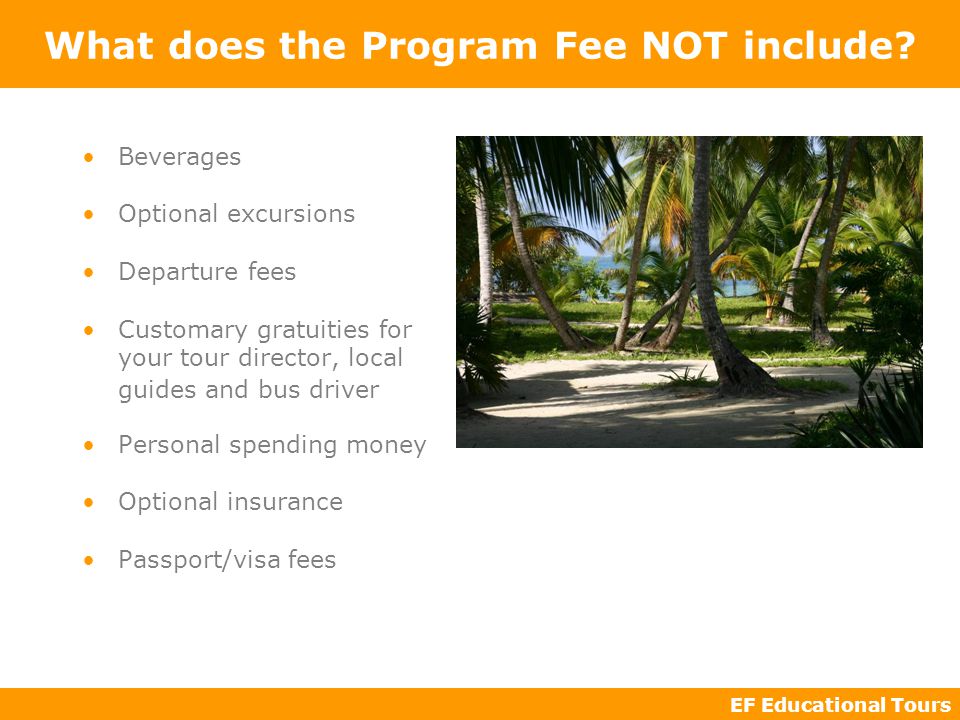 EF Educational Tours What does the Program Fee NOT include.