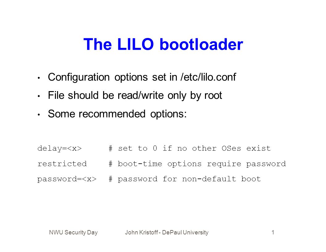 NWU Security Day John Kristoff DePaul University 1 Securing Linux