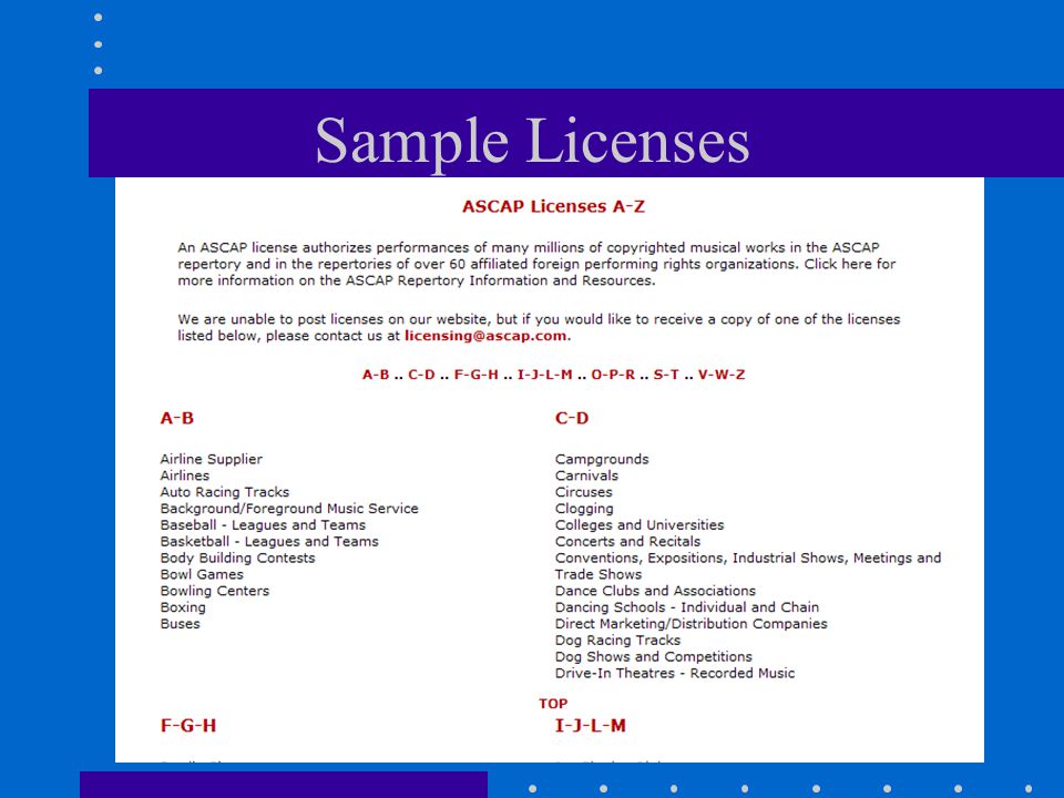 Sample Licenses