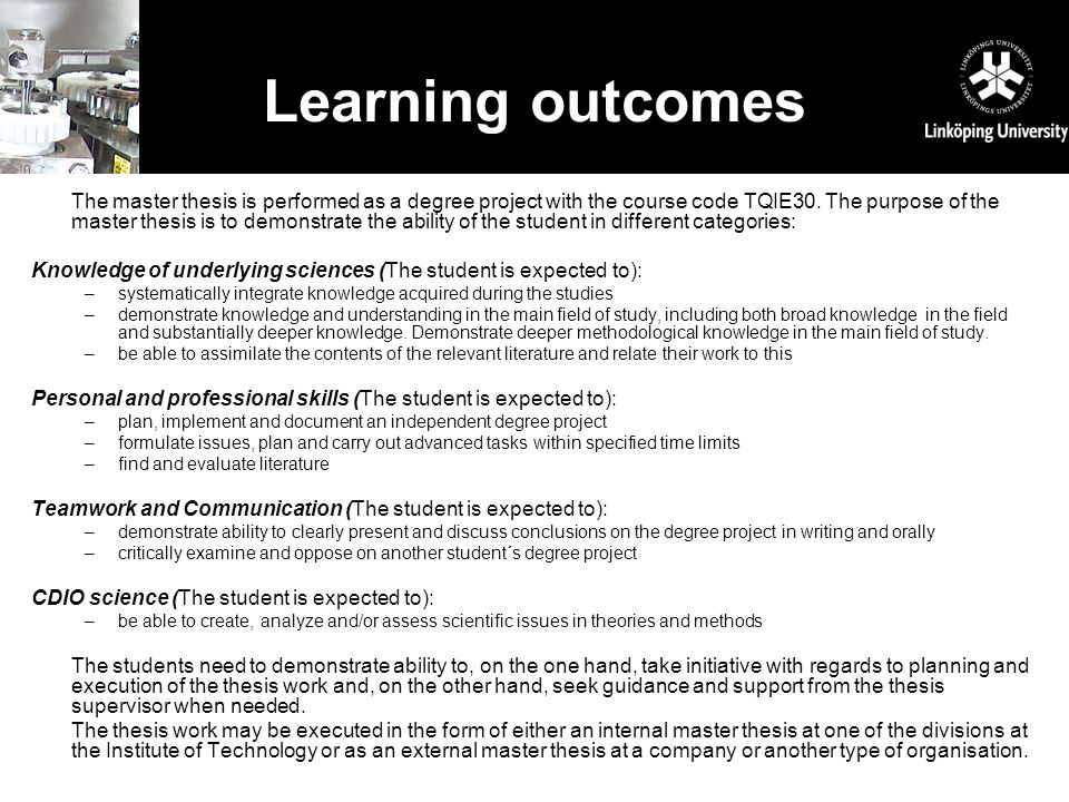 Master thesis learning outcomes assessment