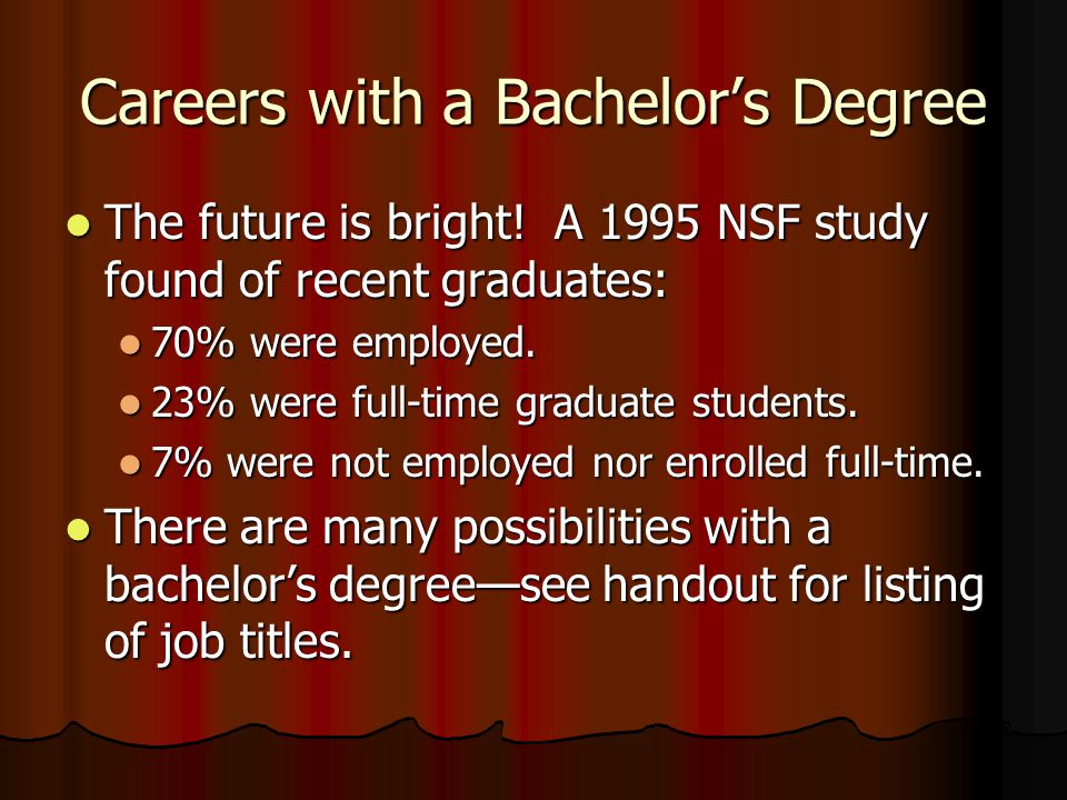 The future is bright. A 1995 NSF study found of recent graduates: The future is bright.