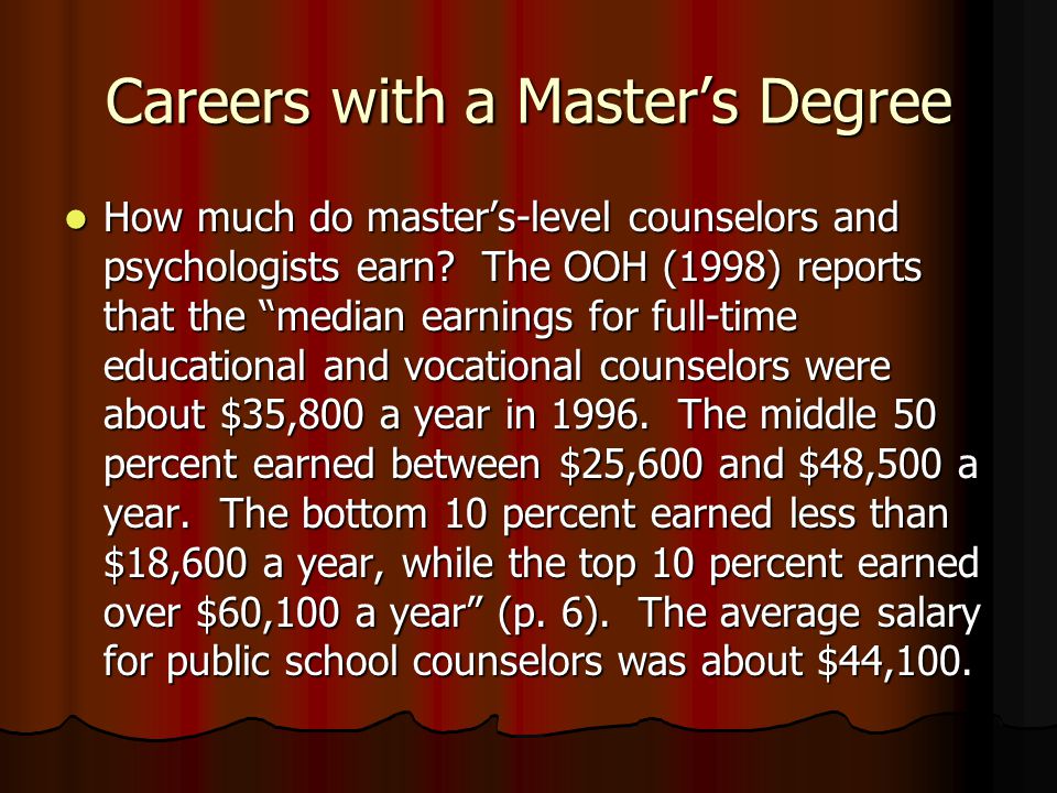 How much do master’s-level counselors and psychologists earn.