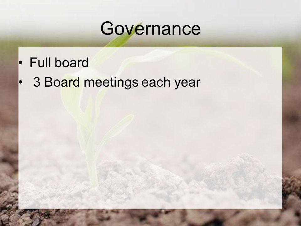 Governance Full board 3 Board meetings each year