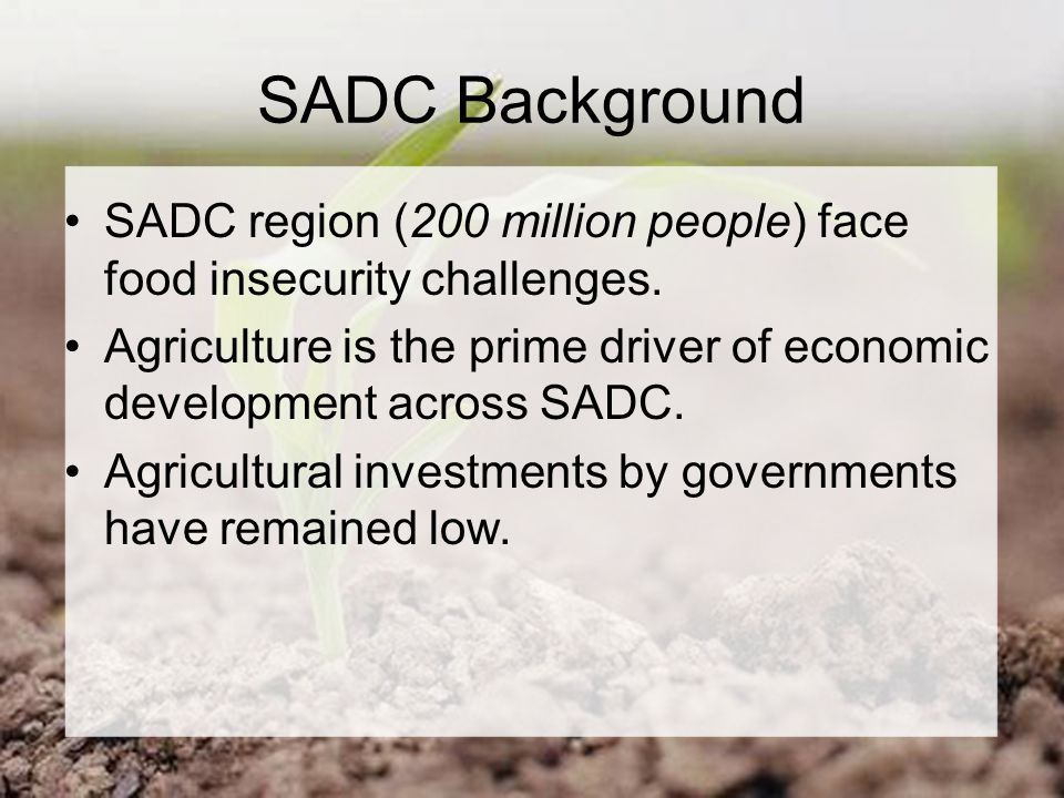 SADC Background SADC region (200 million people) face food insecurity challenges.
