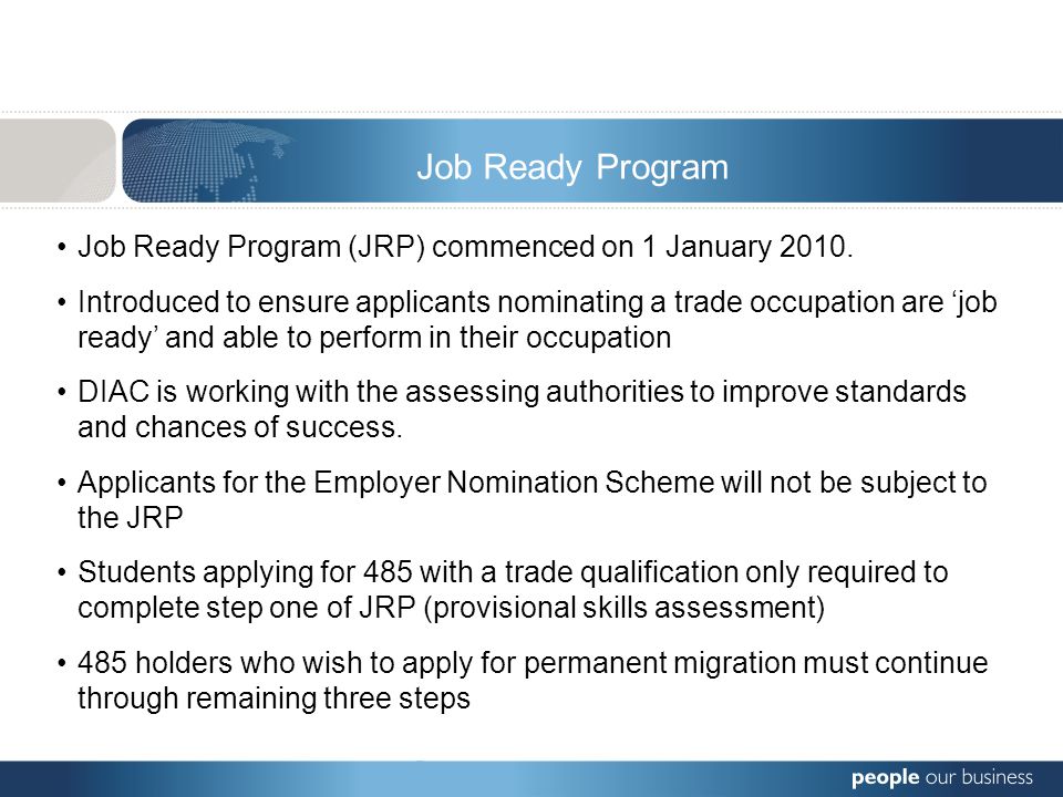 Job Ready Program (JRP) commenced on 1 January 2010.