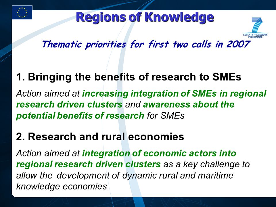 Regions of Knowledge Thematic priorities for first two calls in