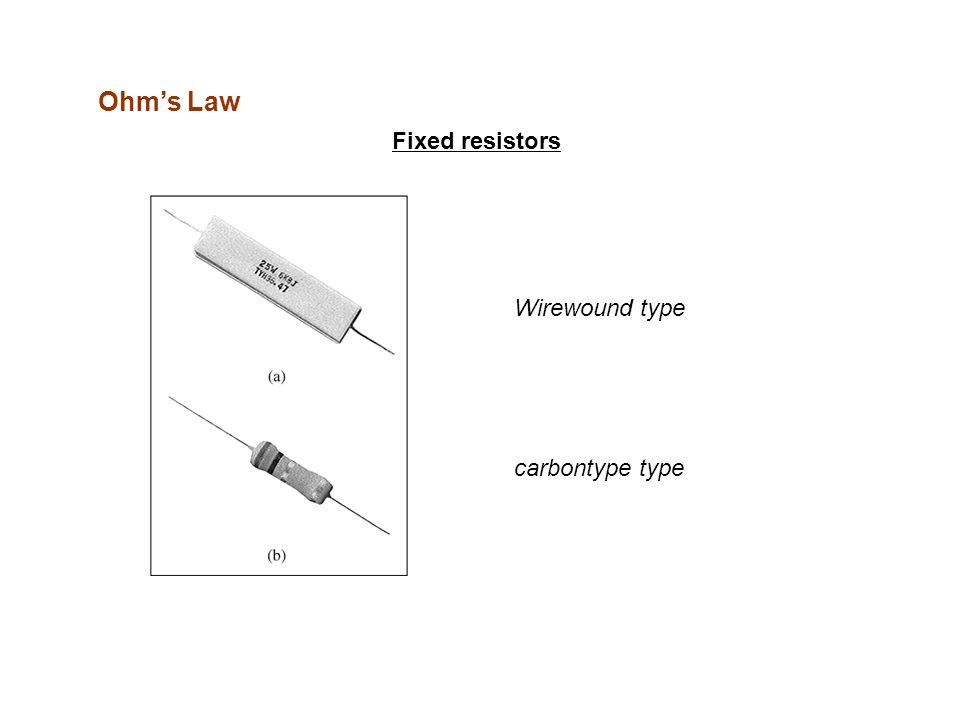 Ohm’s Law Fixed resistors Wirewound type carbontype type