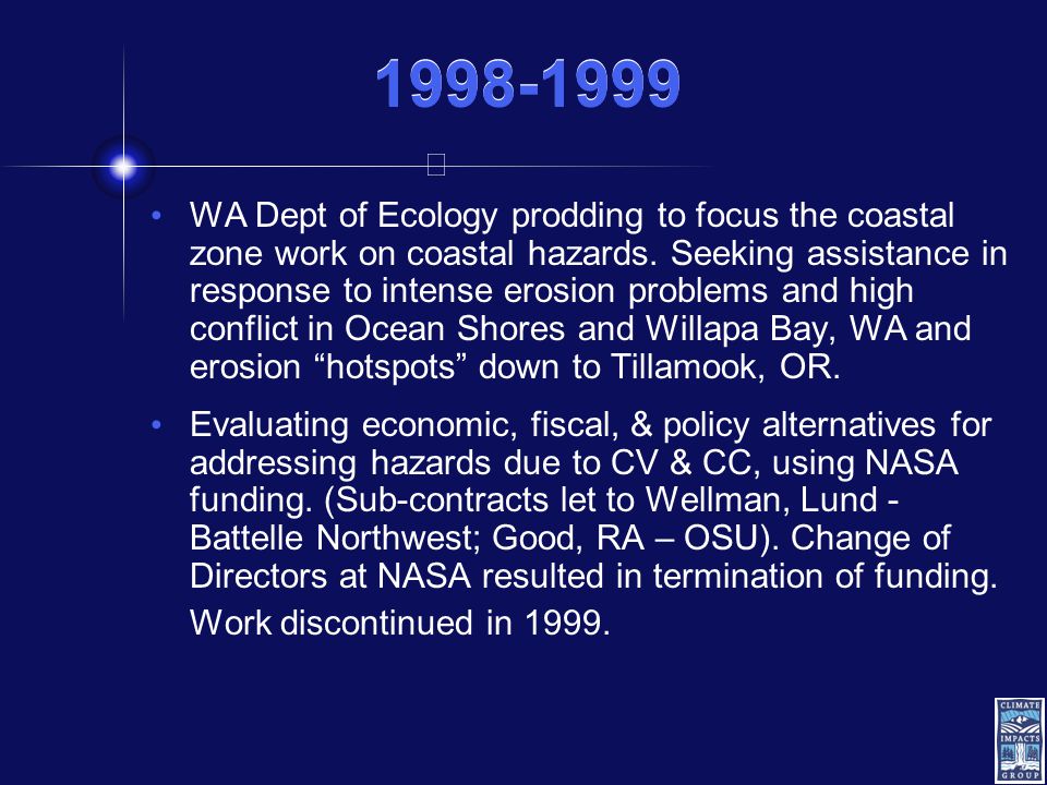 WA Dept of Ecology prodding to focus the coastal zone work on coastal hazards.