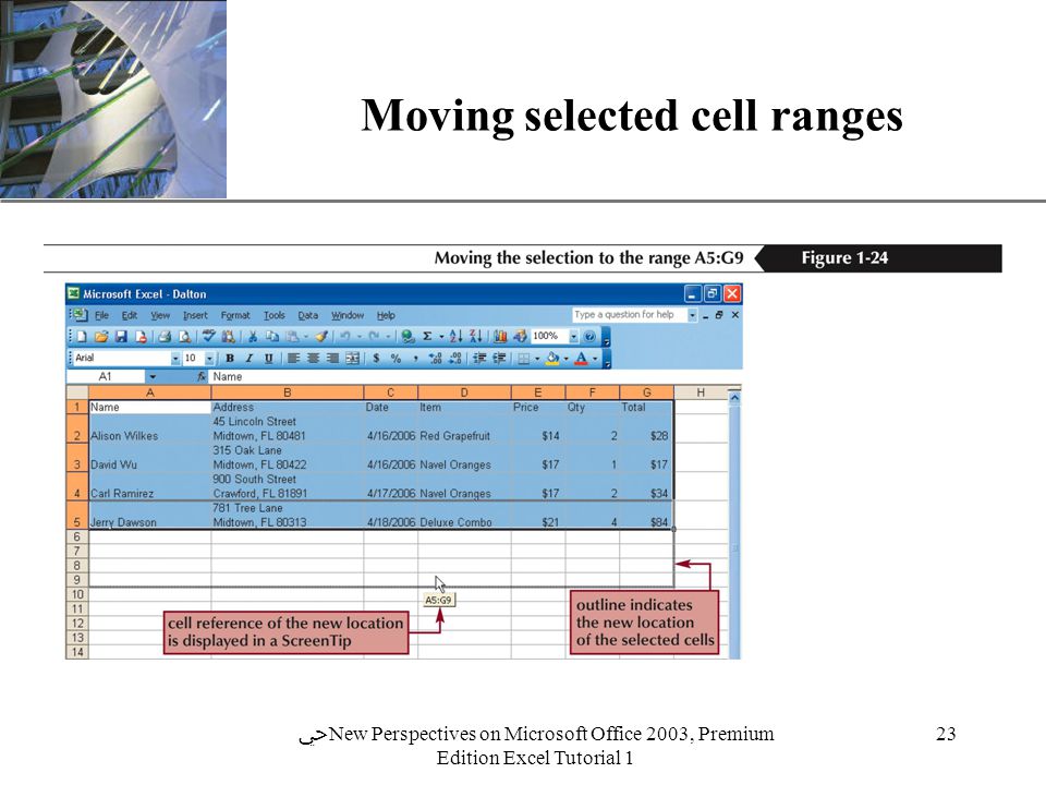 XP 23 ﴀ New Perspectives on Microsoft Office 2003, Premium Edition Excel Tutorial 1 Moving selected cell ranges