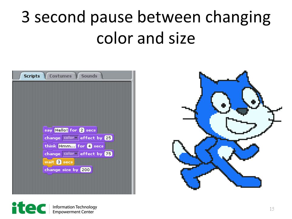 15 3 second pause between changing color and size