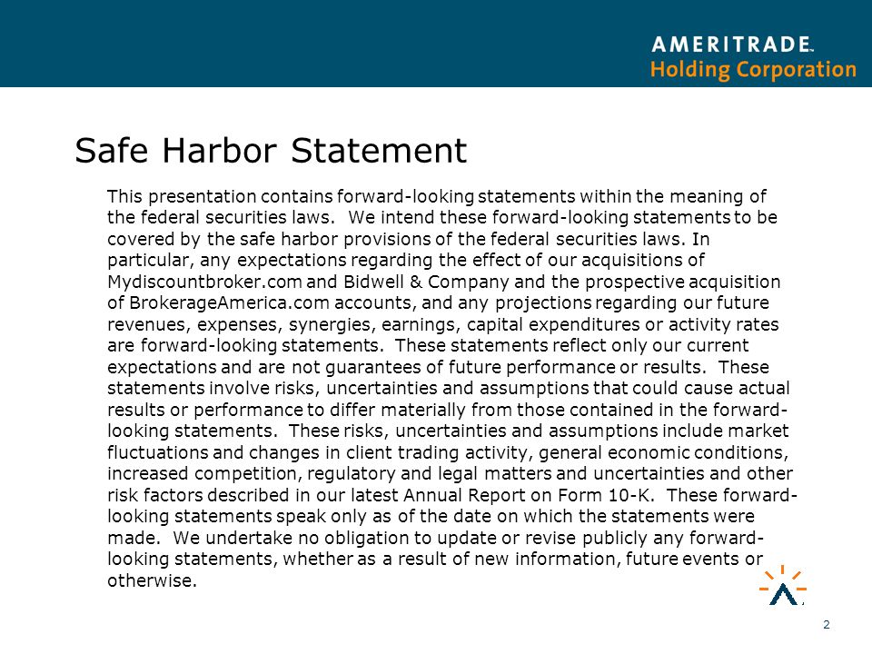 2 Safe Harbor Statement This presentation contains forward-looking statements within the meaning of the federal securities laws.