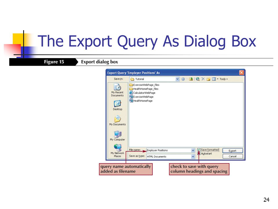 24 The Export Query As Dialog Box