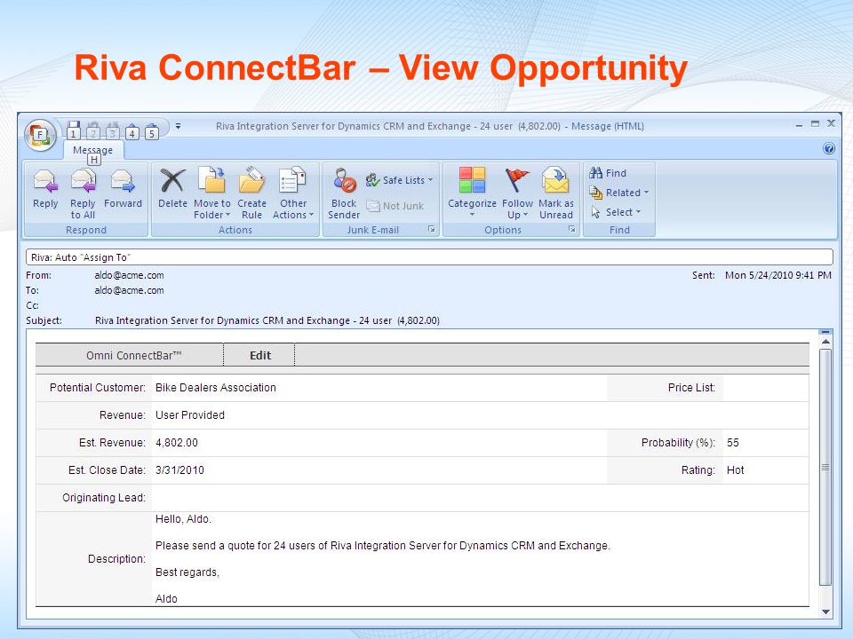 Riva ConnectBar – View Opportunity