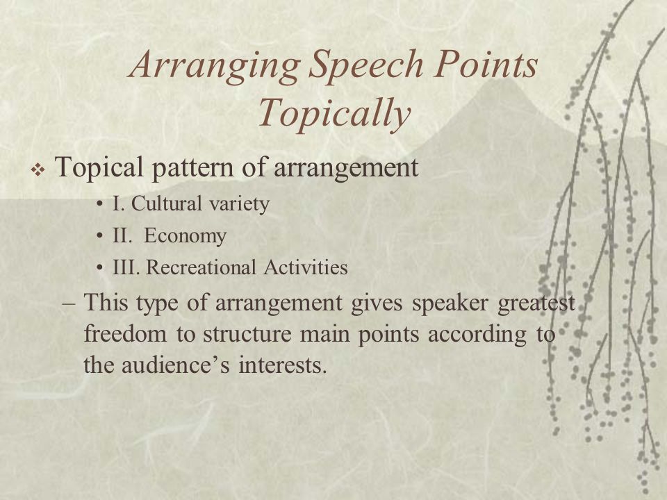 Arranging Speech Points Topically  Topical pattern of arrangement I.