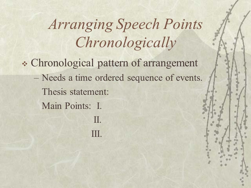 Arranging Speech Points Chronologically  Chronological pattern of arrangement –Needs a time ordered sequence of events.