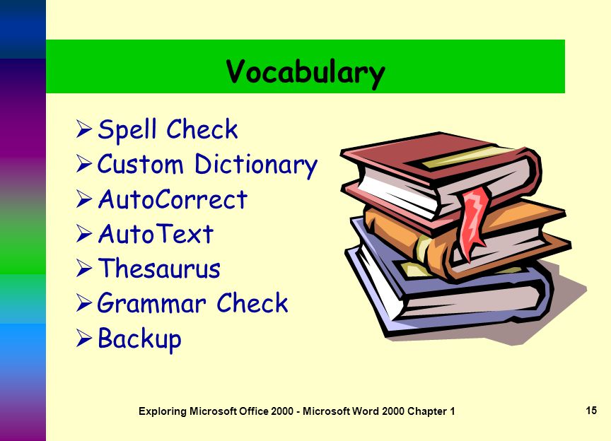 Exploring Microsoft Office Microsoft Word 2000 Chapter 1 14 Modifying an Existing Document Hands-On Exercise 2  Open an Existing Document  The View Menu (Troubleshooting)  Display the hard returns  Modify the Document  Selecting text/Deleting Text  The Office Assistant   Your Document