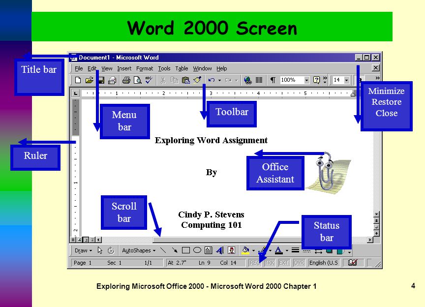 Exploring Microsoft Office Microsoft Word 2000 Chapter 1 3 Basics of Word Processing  Word Wrap  Hard Return vs.