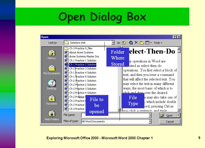 Exploring Microsoft Office Microsoft Word 2000 Chapter 1 8 Save As Dialog Box File Name File Type Folder Where Stored