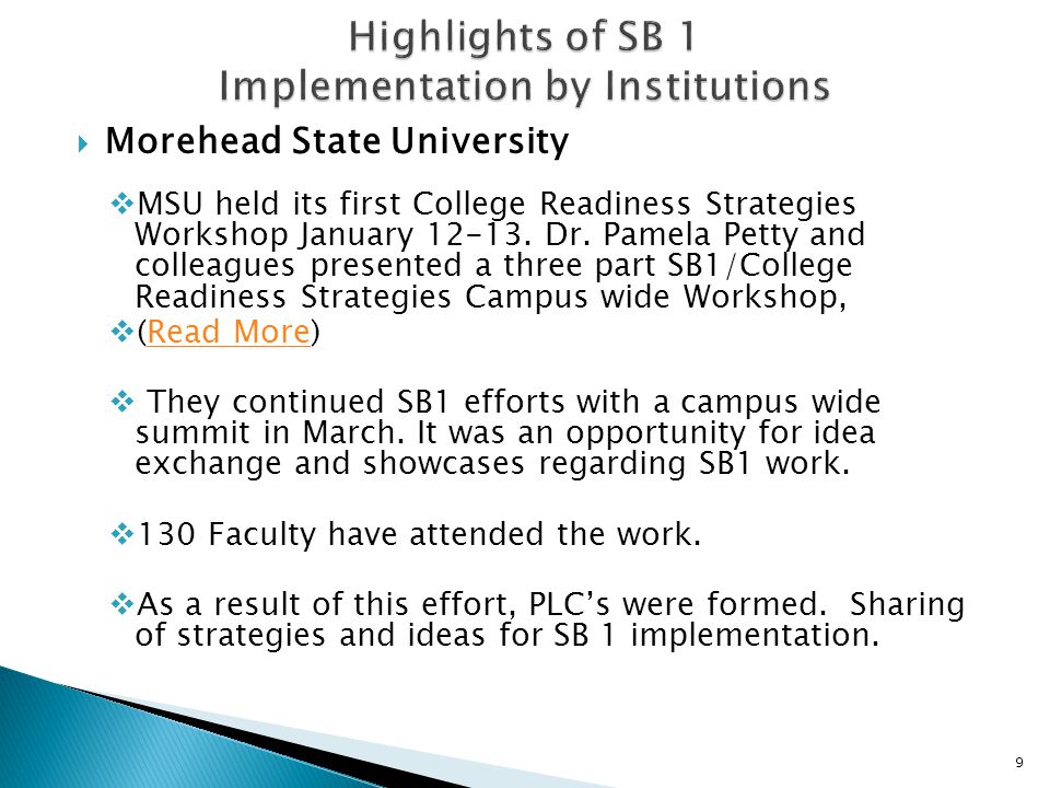  Morehead State University  MSU held its first College Readiness Strategies Workshop January