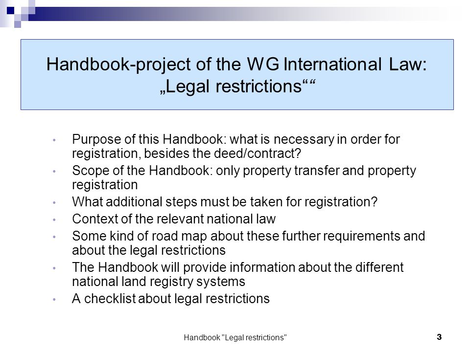 Land Registry Restrictions >> Elra Working Group International Law Handbook Legal Restrictions Land Registry Restrictions >> Elra Working Group International Law Handbook Legal Restrictions