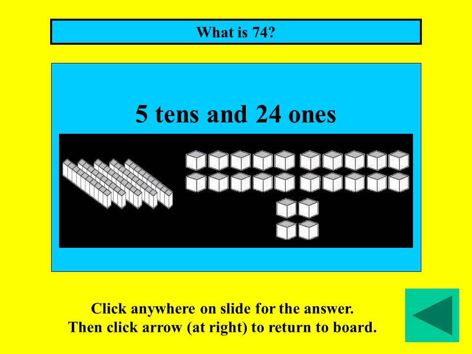 Click anywhere on slide for the answer. Then click arrow (at right) to return to board.