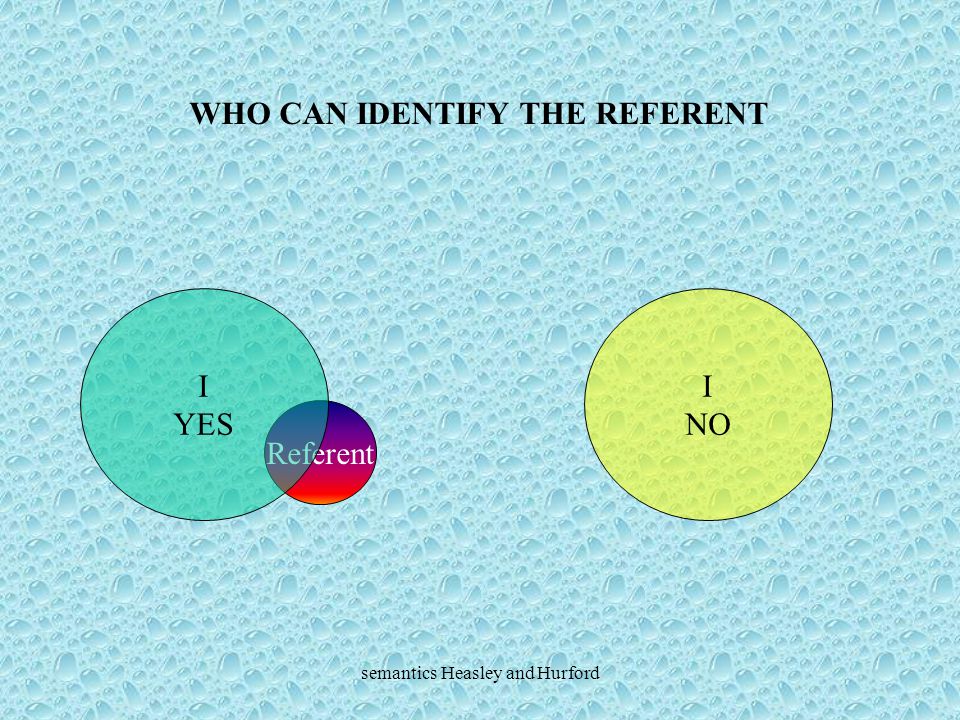 semantics Heasley and Hurford Referent I YES I NO WHO CAN IDENTIFY THE REFERENT