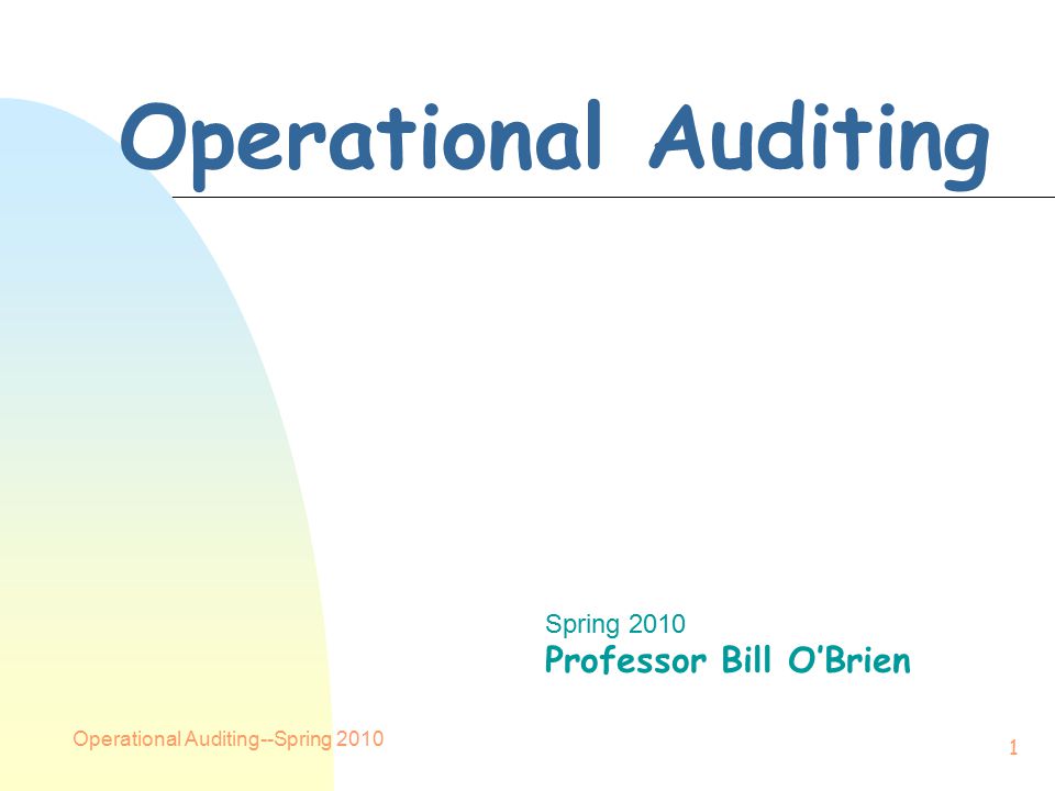 Operational Auditing--Spring Operational Auditing Spring 2010 Professor Bill O’Brien