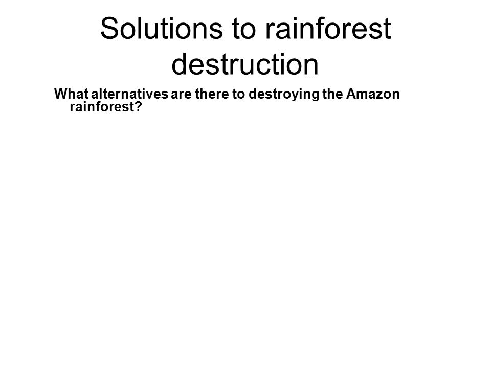 Solutions to rainforest destruction What alternatives are there to destroying the Amazon rainforest
