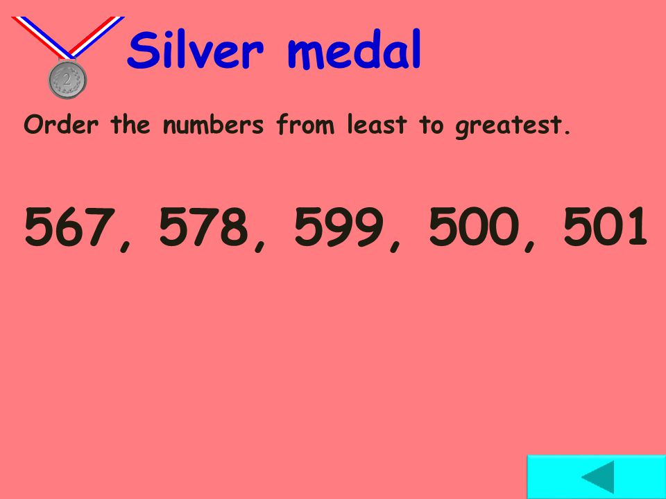 Order the numbers from least to greatest. Bronze medal 544, 577, 533, 566, 555