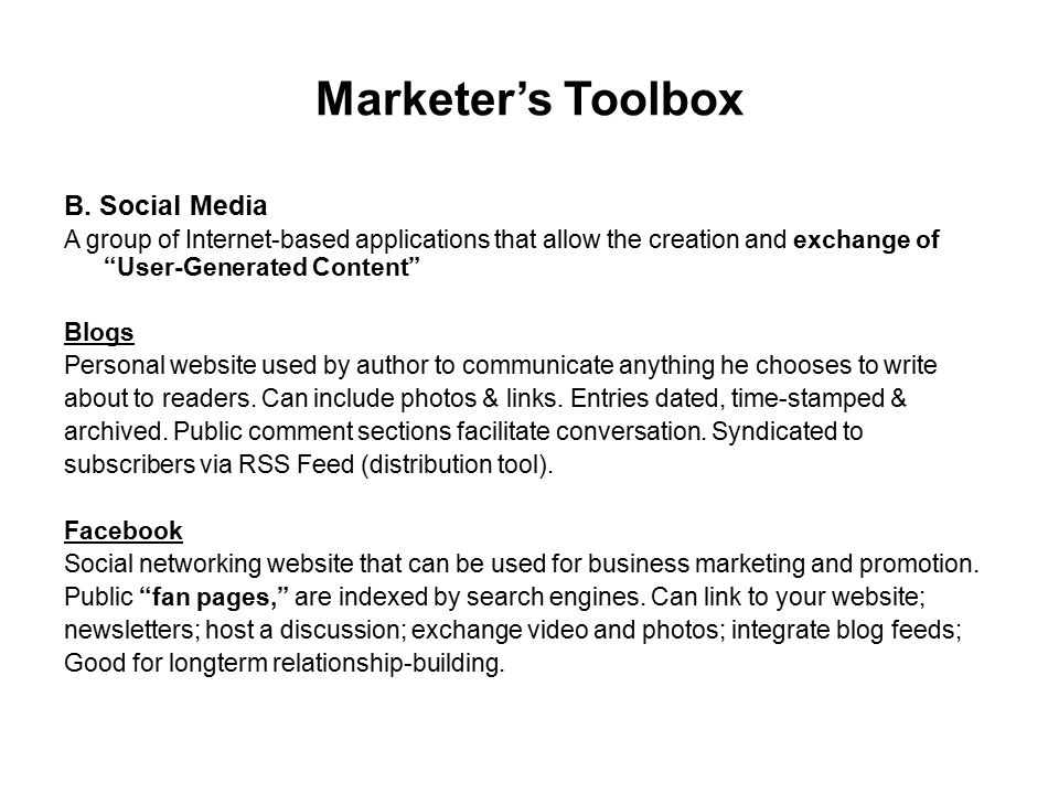 Marketer’s Toolbox B.