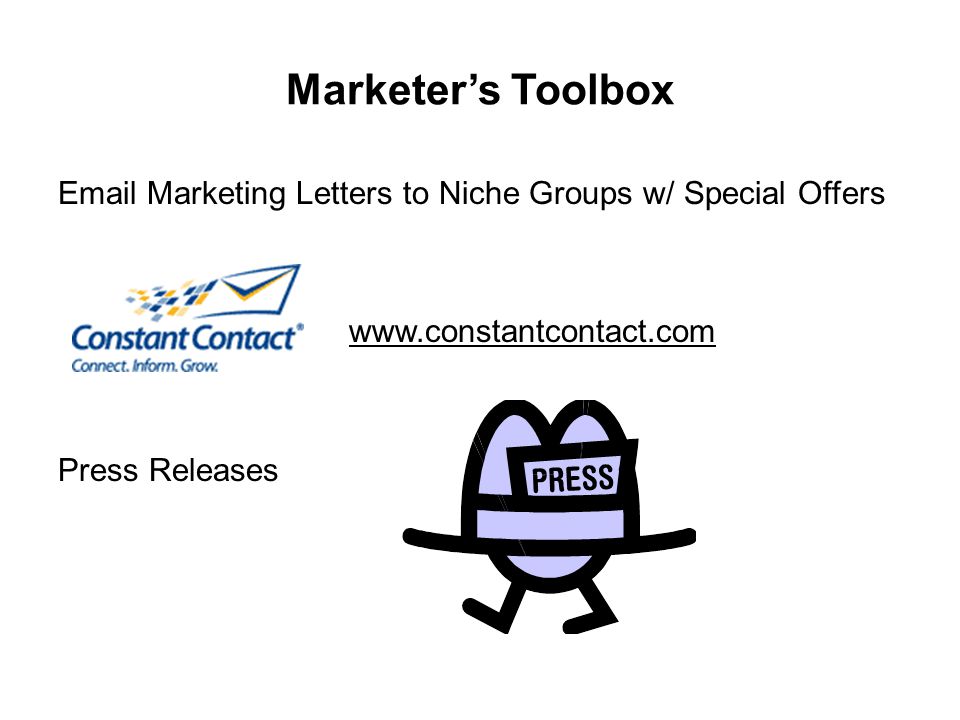 Marketer’s Toolbox  Marketing Letters to Niche Groups w/ Special Offers   Press Releases