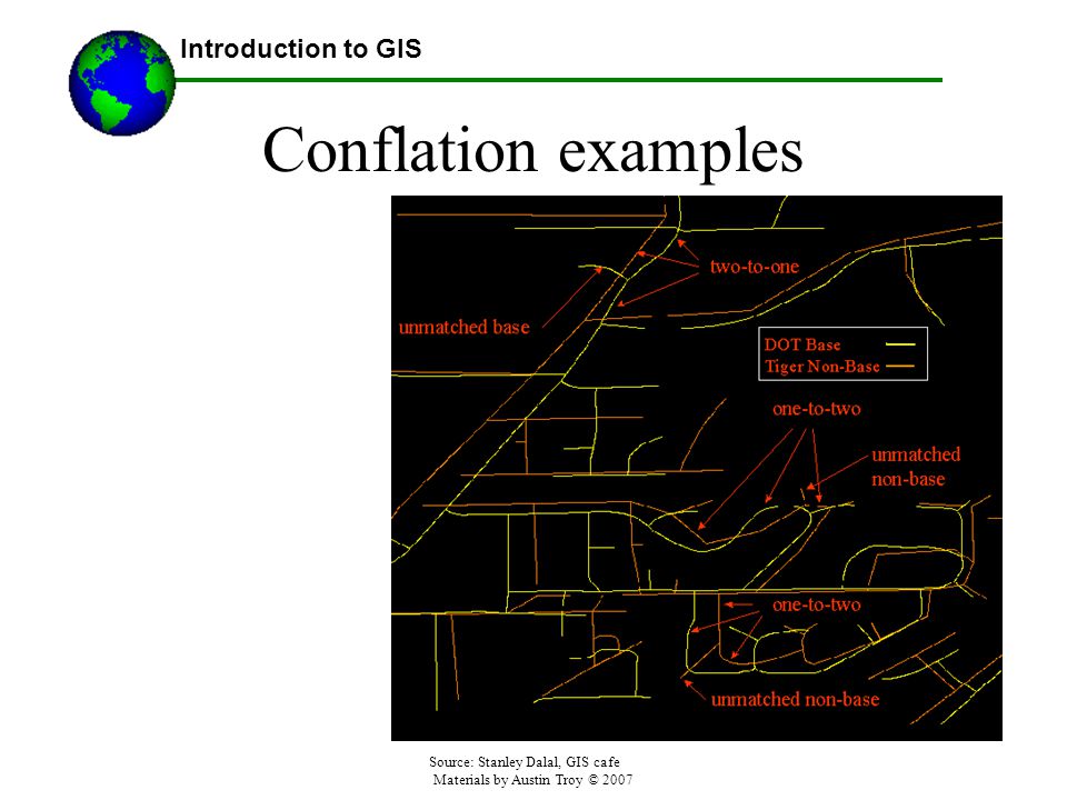 Materials by Austin Troy © 2007 Conflation examples Introduction to GIS Source: Stanley Dalal, GIS cafe