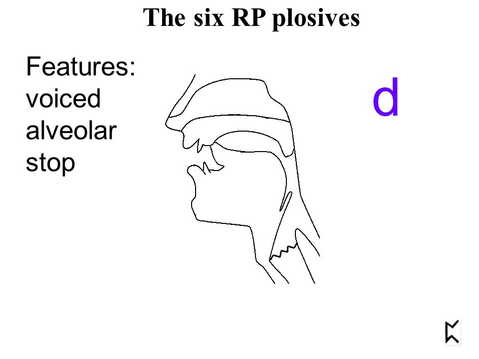 Features: voiced alveolar stop d The six RP plosives